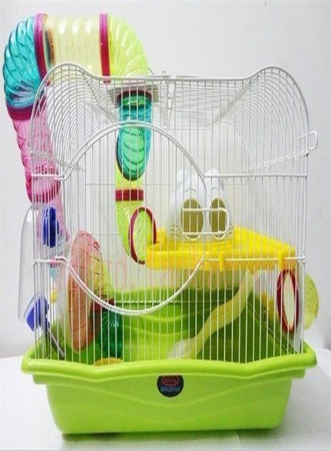 سايج سكوير بيت لعب/قفص للهامستر/القزم/الجرذ/الفأر - مع أرضية إضافية، وعجلة تمرين، وزجاجة ماء، ومخبأ، وصينية طعام - Image 3